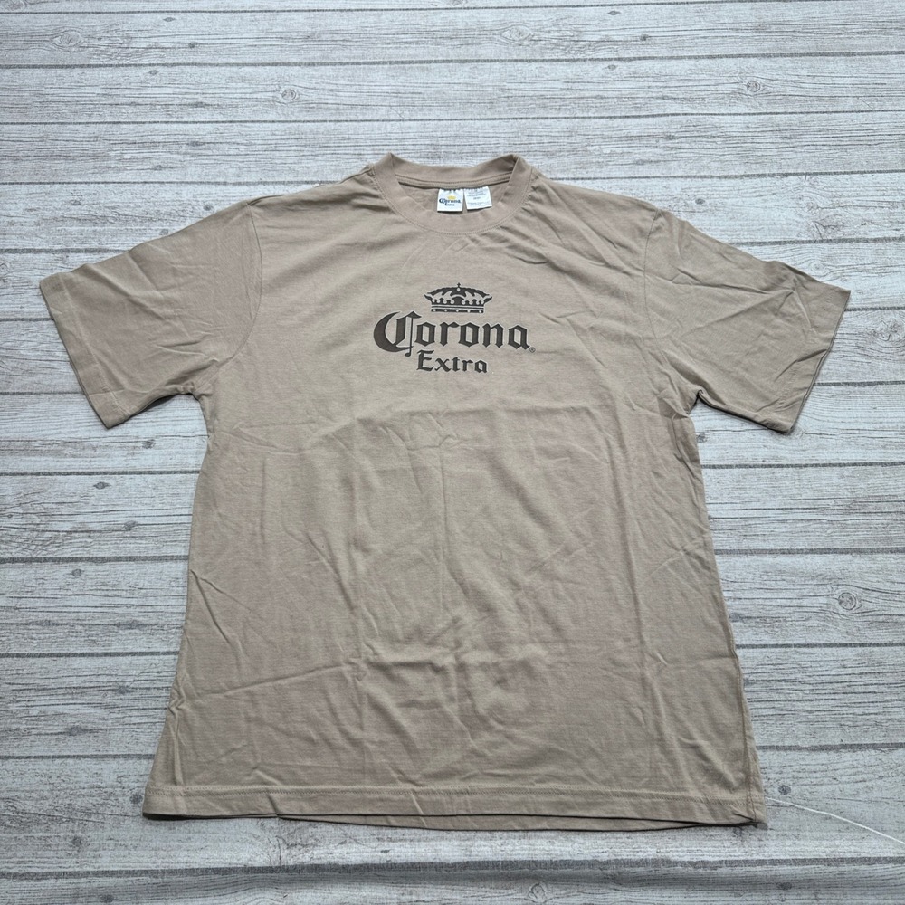 Corona Extra T-Shirt Men's Large Beige Short Sleeve Cotton Double Sided Tropical